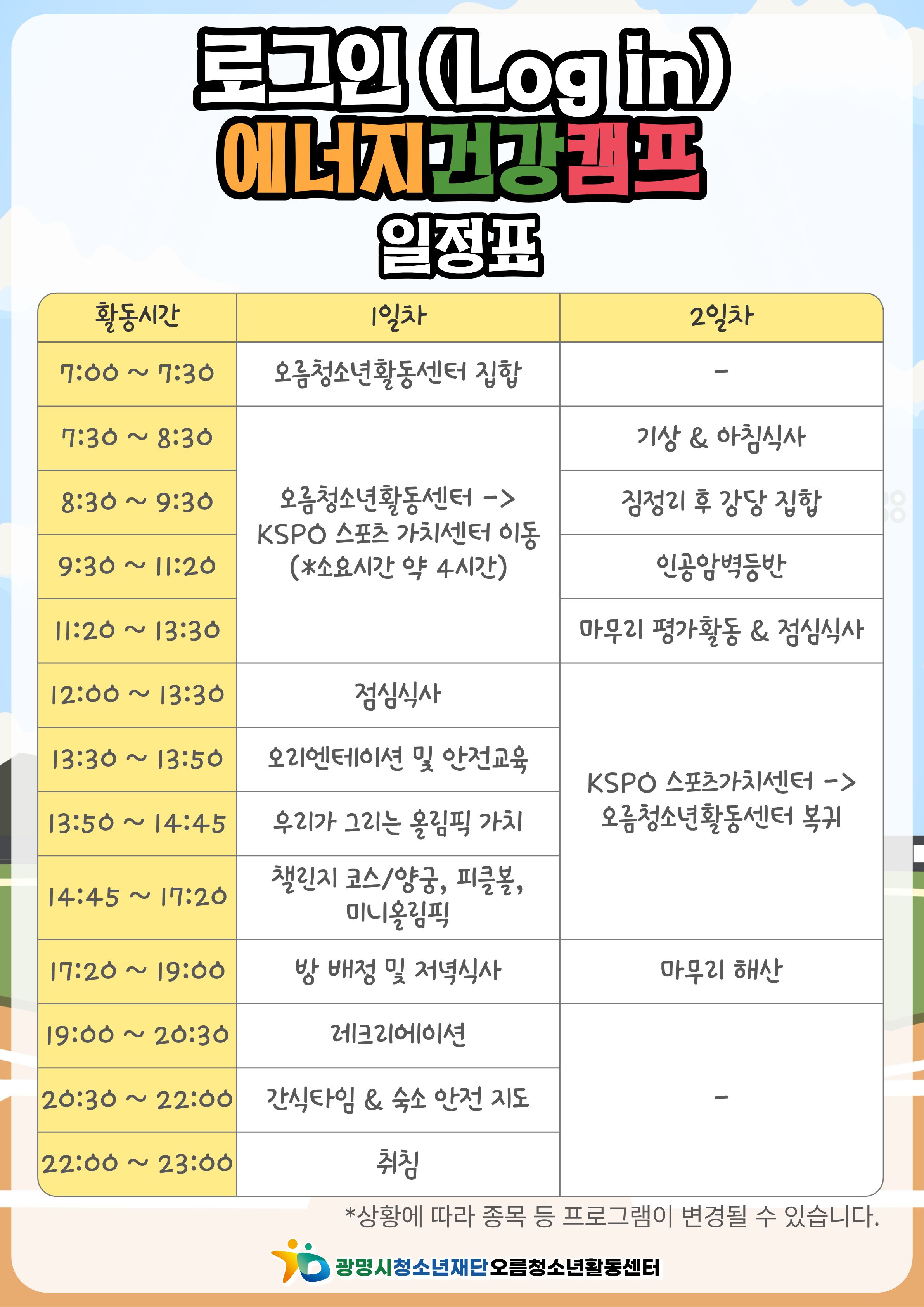 [모집_일정표 세부] 로그인(log in) 에너지 건강캠프 참가자 모집 이미지 2